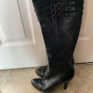 Over the knee leather buckle boots